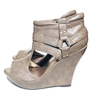 Taupe Wedge Booties Sandals-Seduced