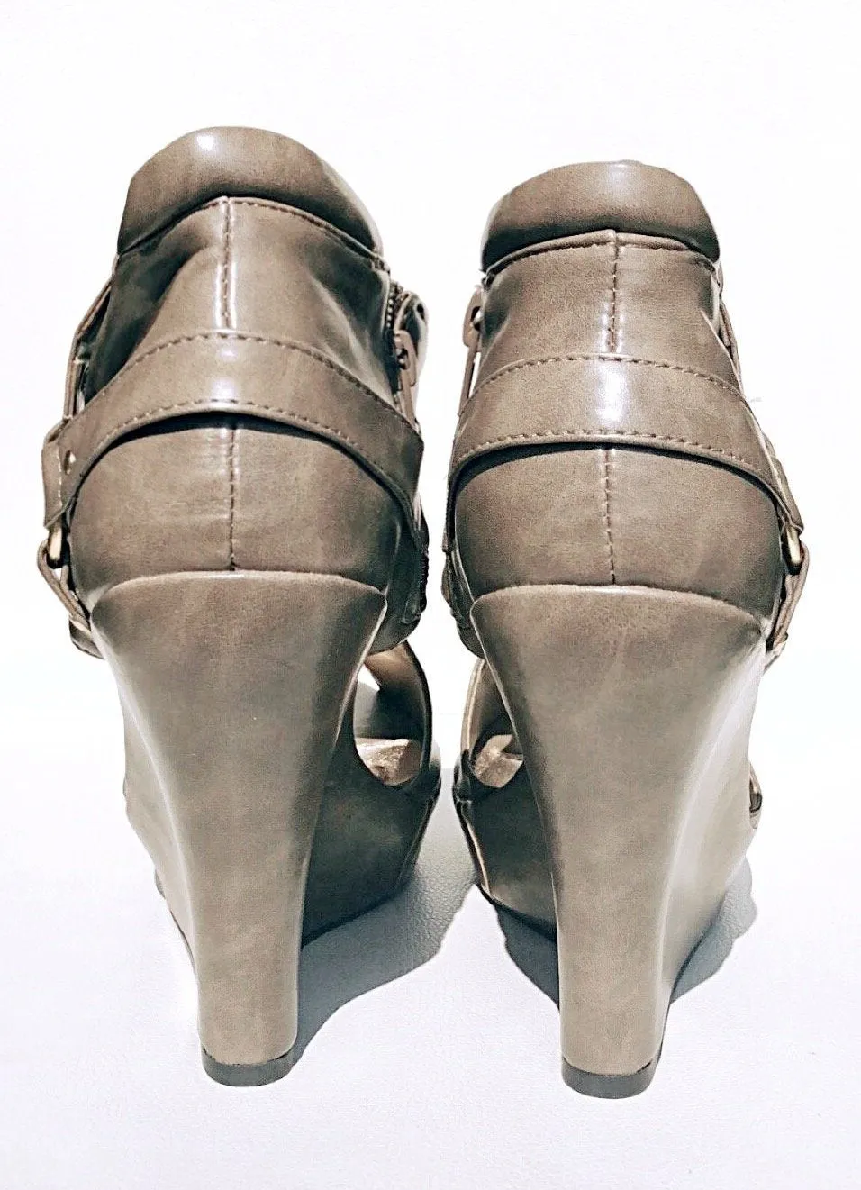 Taupe Wedge Booties Sandals-Seduced