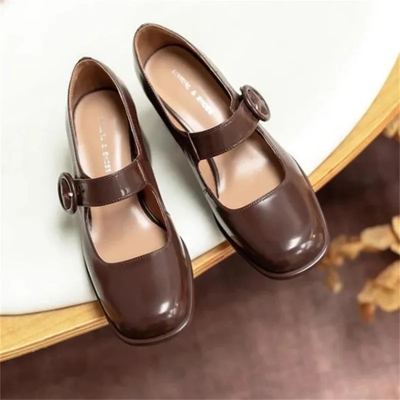 TAVIMART  -  Belts Buckle Shoes for Women Round Toes Mary Janes Ladies Churry High Heels Solid Chassure Femme Patent Leather Tacones Pumps