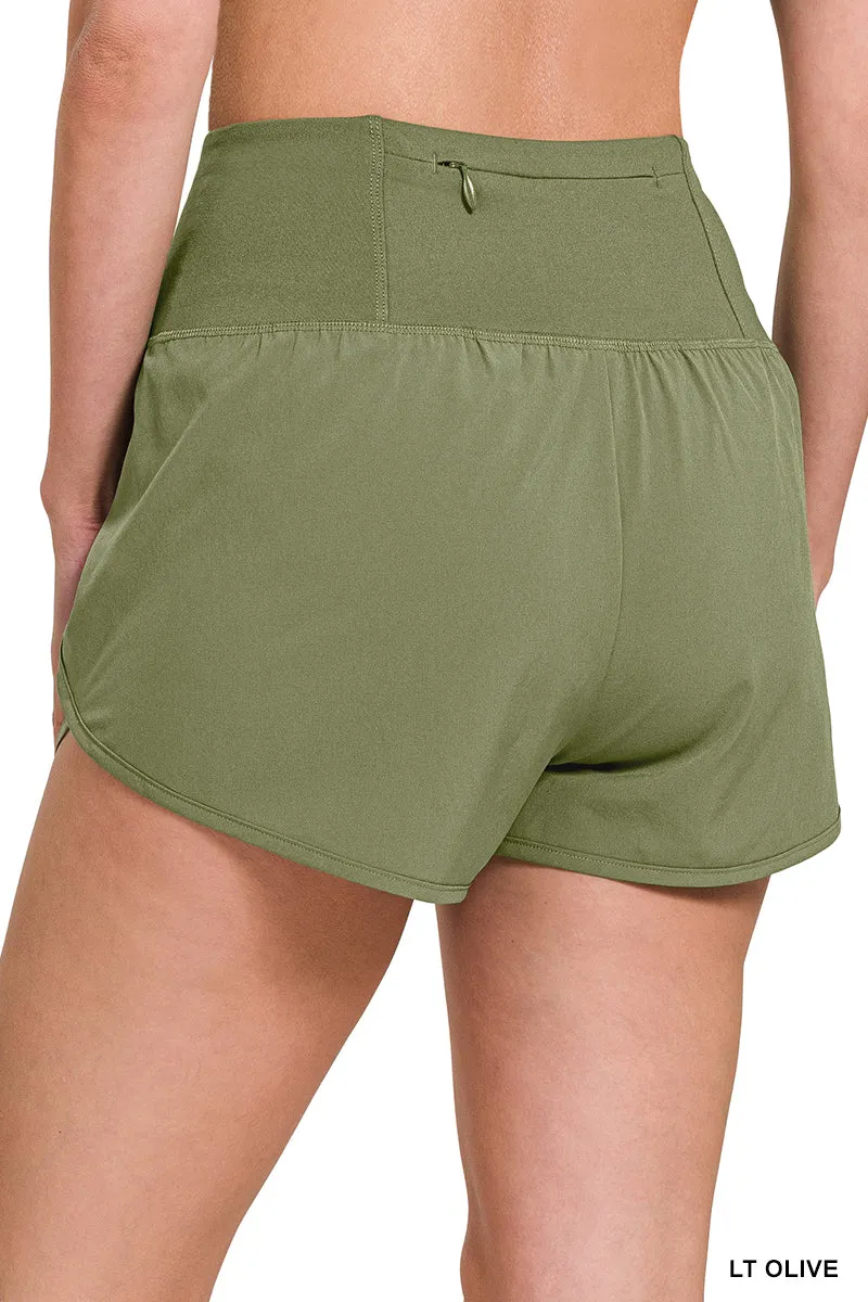 Teal High Waisted Zipper Back Pocket Running Shorts