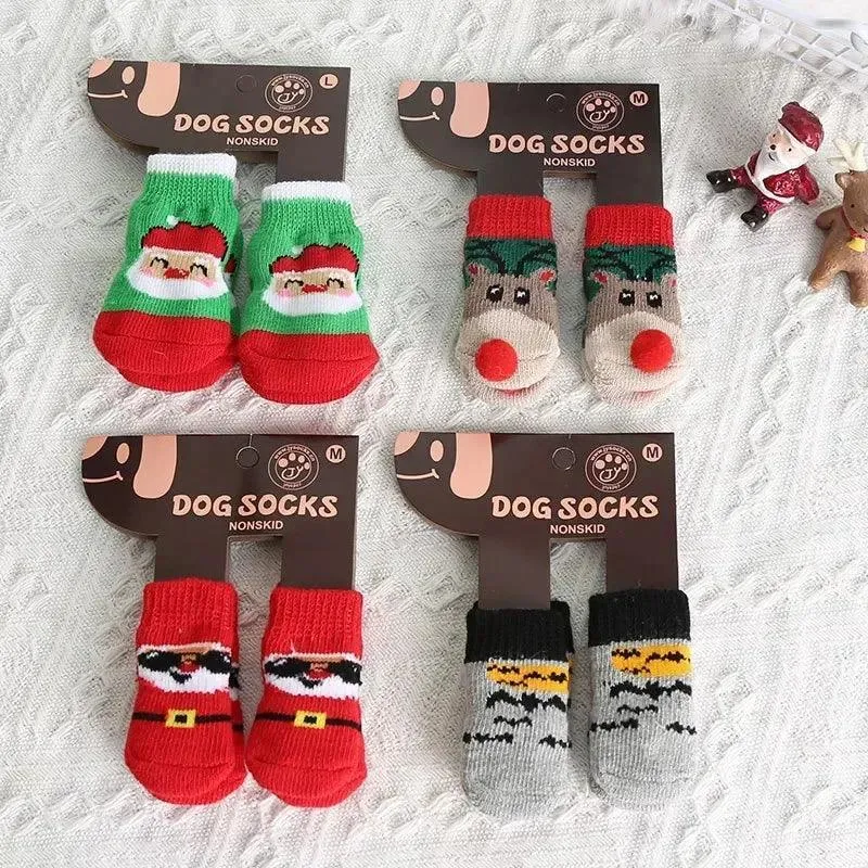 Teddy Christmas Shoes 4Pcs Cat Dog Socks