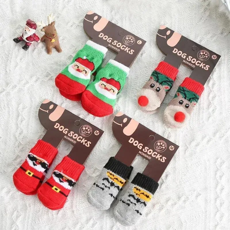 Teddy Christmas Shoes 4Pcs Cat Dog Socks