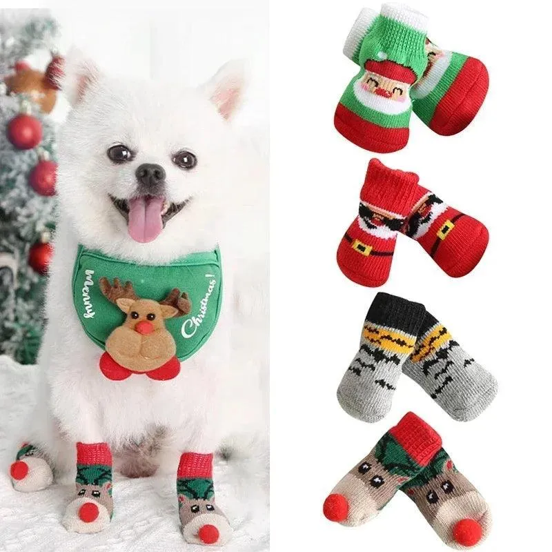 Teddy Christmas Shoes 4Pcs Cat Dog Socks