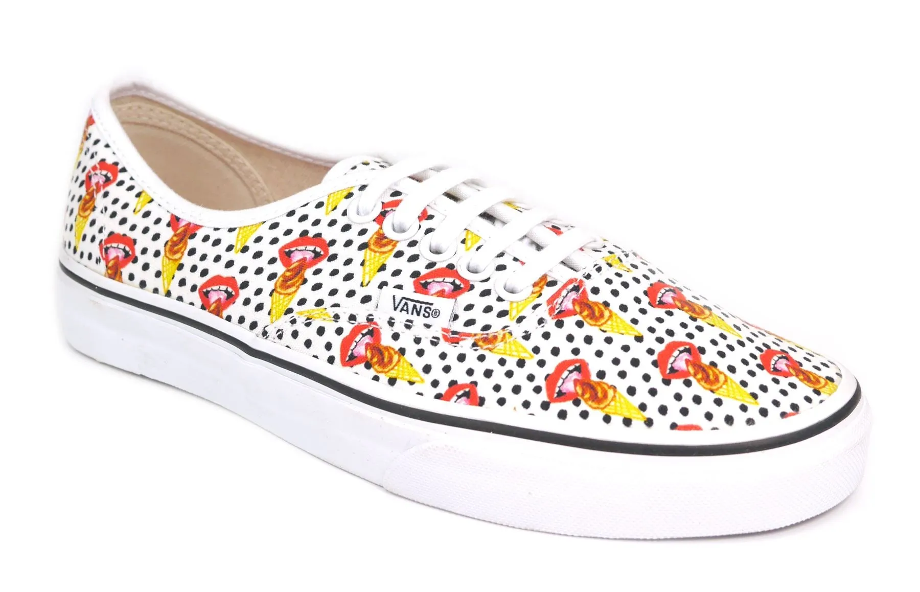 VANS Authentic Kendra Dandy Scream Lips White Lace Up Womans Trainers Canvas