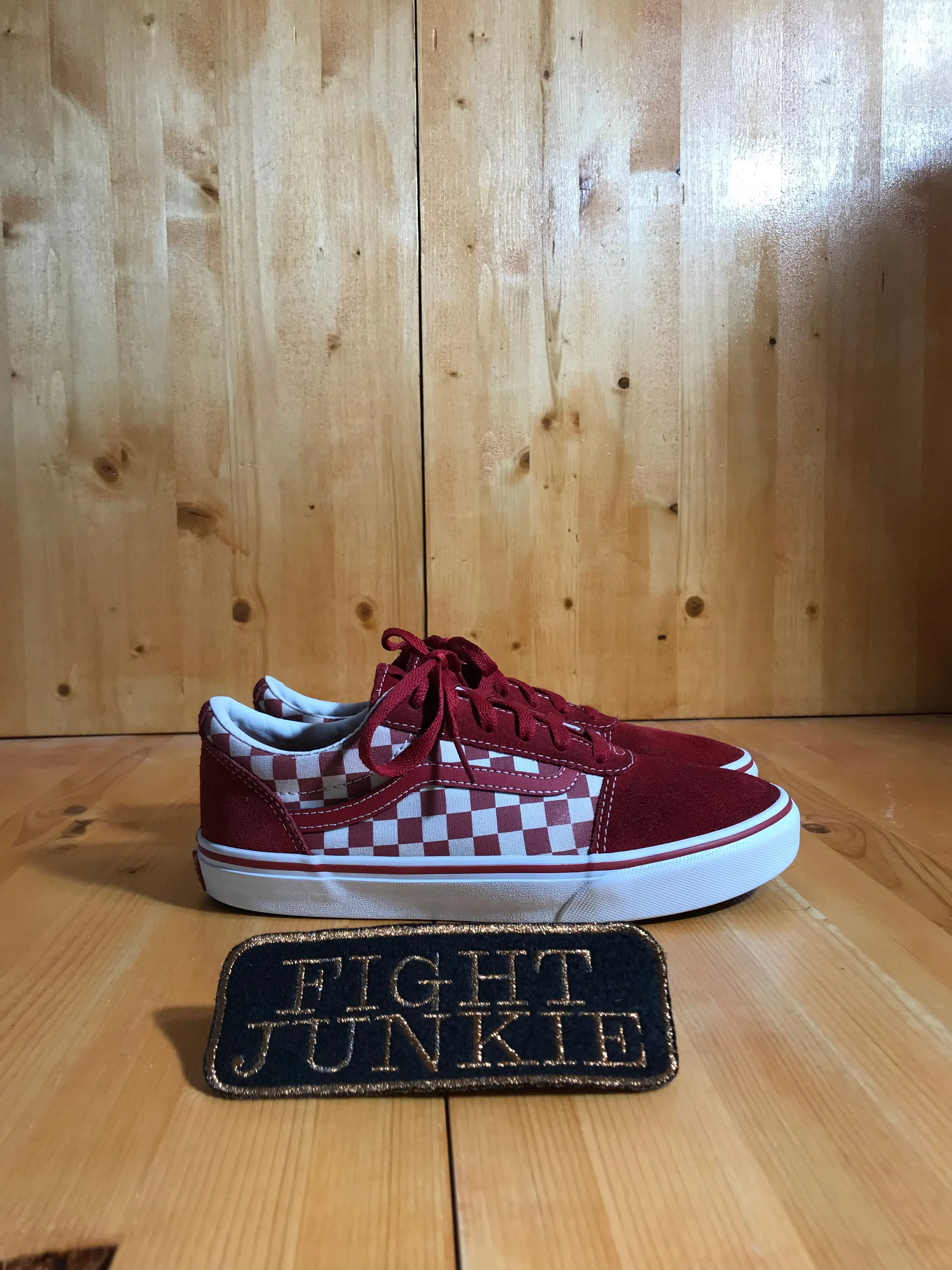 VANS OLD SKOOL CHECK CHECKERED Low Top Youth Size 6 Canvas & Suede Skateboarding Shoes Sneakers Red