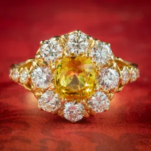 Victorian Style Yellow Sapphire Diamond Cluster Ring 1.50ct Sapphire