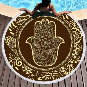 Vintage Round Printed Beach Towel Microfiber Swimming Pool Quick-Drying Cushion, Size:150 x 150cm(Model 2)