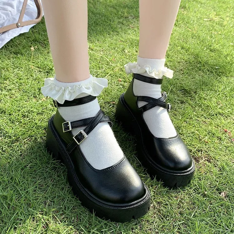 Wenkouban Christmas Thanksgiving Black Friday 2024 Winter Retro Casual High Heel Shallow Mouth Mary Jane Single-Layer Shoes with Buckle Thick Sole Height Increasing Leather Shoes