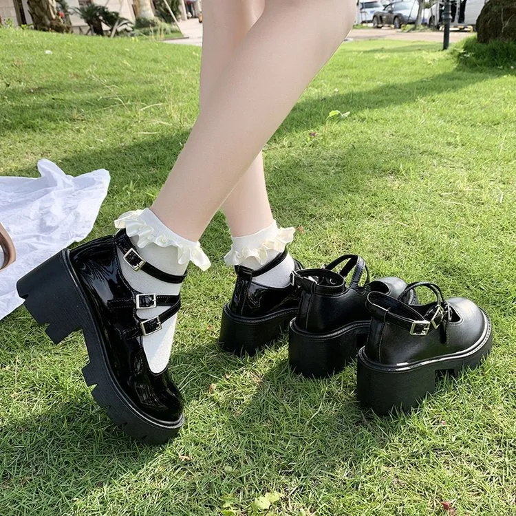 Wenkouban Christmas Thanksgiving Black Friday 2024 Winter Retro Casual High Heel Shallow Mouth Mary Jane Single-Layer Shoes with Buckle Thick Sole Height Increasing Leather Shoes