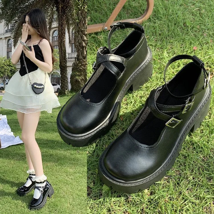 Wenkouban Christmas Thanksgiving Black Friday 2024 Winter Retro Casual High Heel Shallow Mouth Mary Jane Single-Layer Shoes with Buckle Thick Sole Height Increasing Leather Shoes