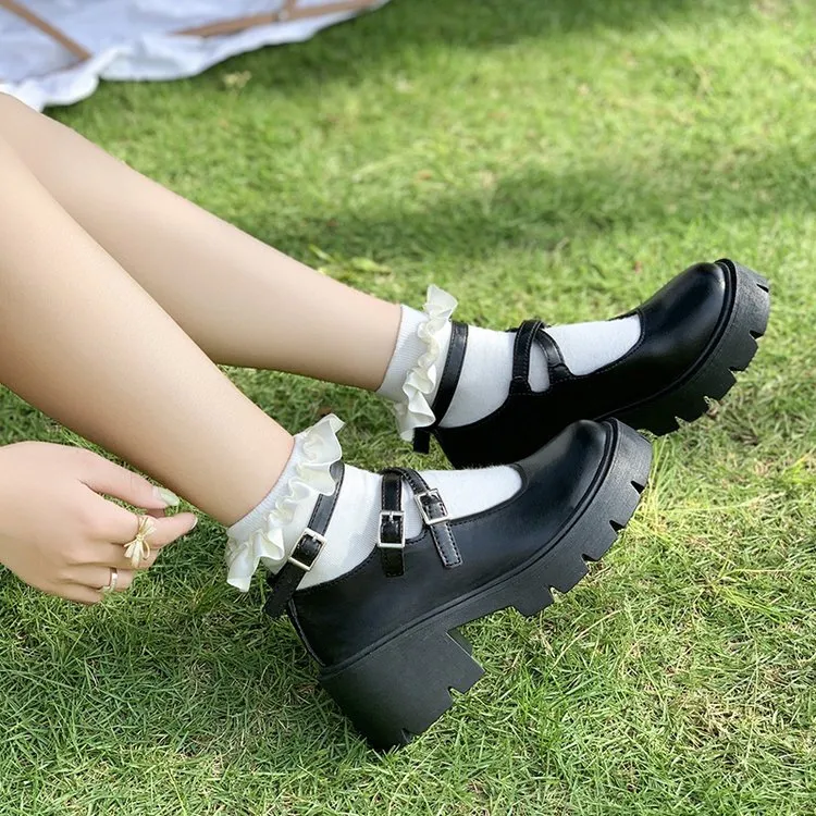 Wenkouban Christmas Thanksgiving Black Friday 2024 Winter Retro Casual High Heel Shallow Mouth Mary Jane Single-Layer Shoes with Buckle Thick Sole Height Increasing Leather Shoes