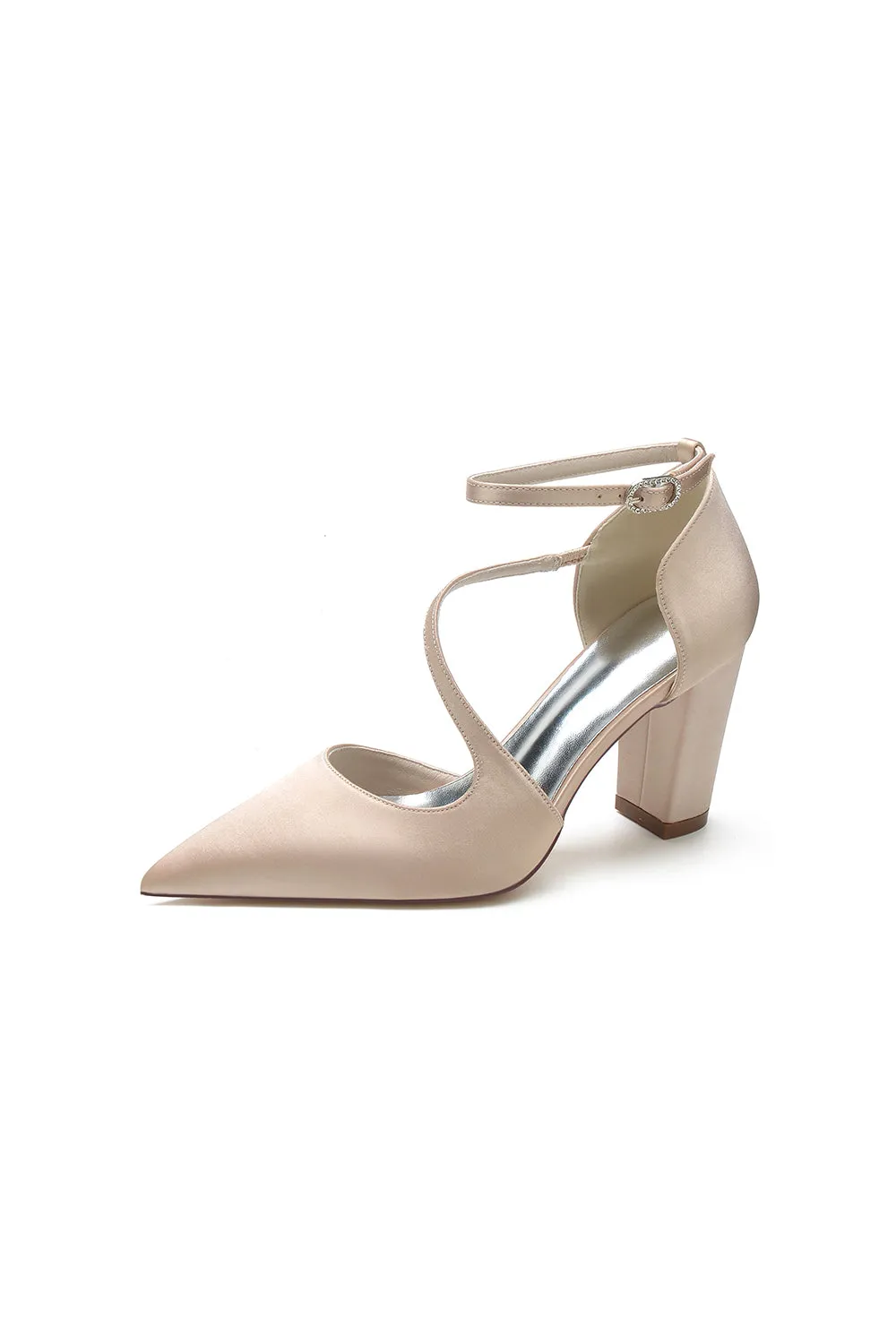 White Silk Pump with Decorative Ankle Strap