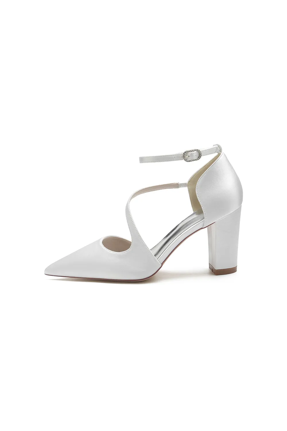 White Silk Pump with Decorative Ankle Strap