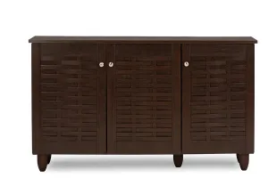 Winda 3-Door Dark Brown Wooden Entryway Shoes Storage Cabinet