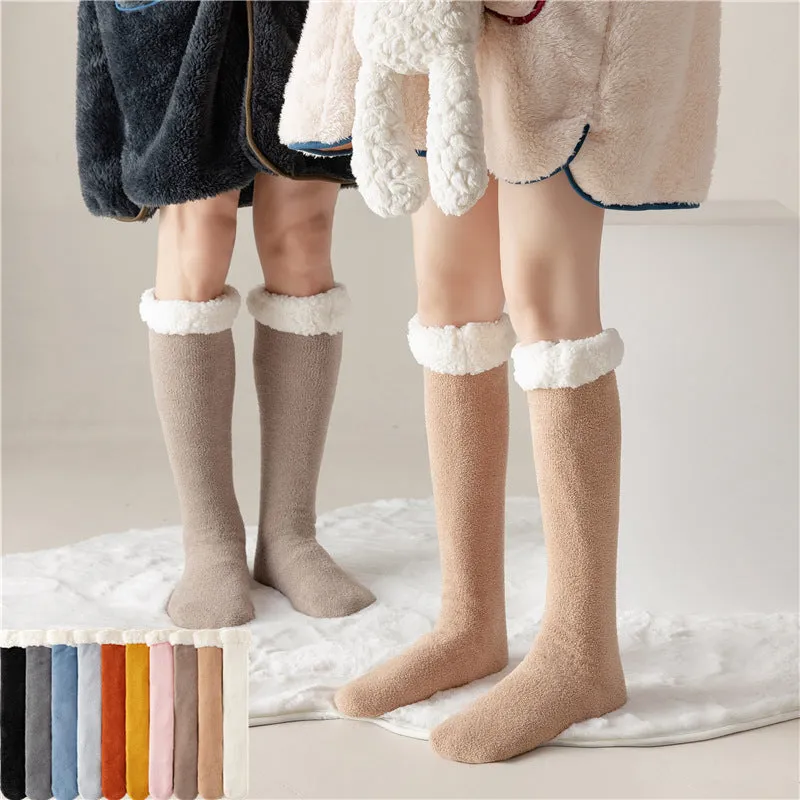 Winter Thick Lambswool Calf-length Socks Coral Fleece Warm Padded Thigh-high Socks