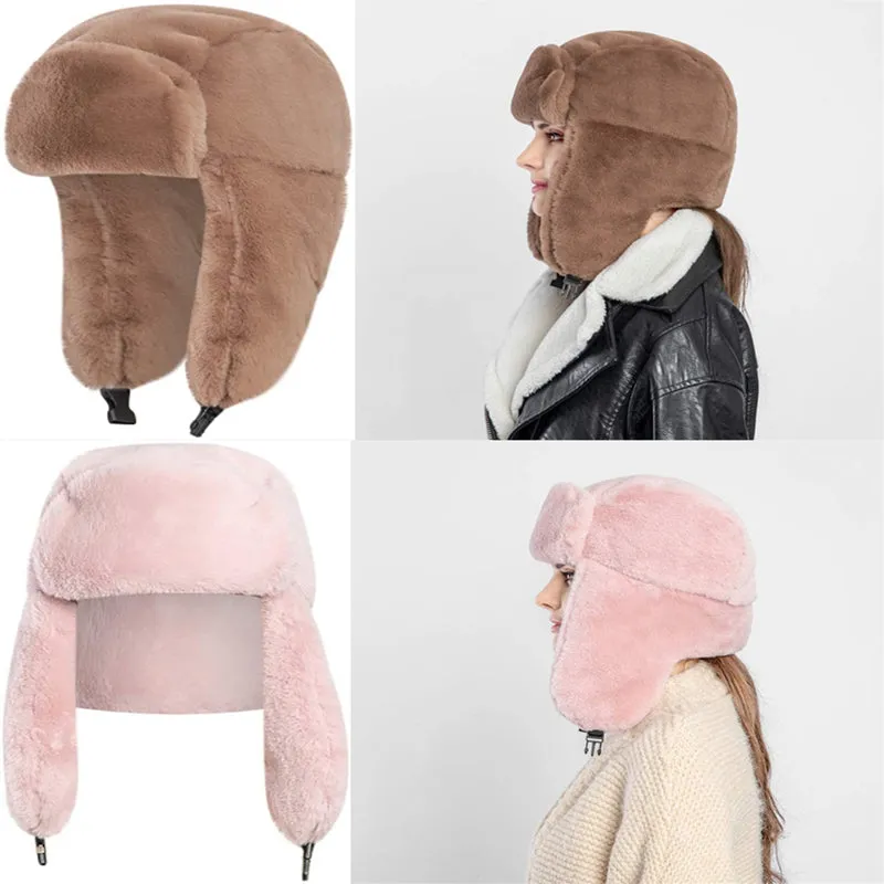 Women Men Winter Thick Warm Fluffy Ear Flaps Cap